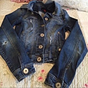 GUESS Blue Stretch Denim Jean Jacket Distressed